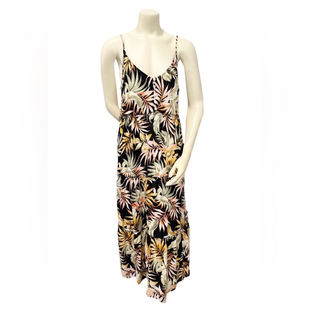 🌴 Rip Curl Tropical Midi Dress Size M Black Floral Tiered